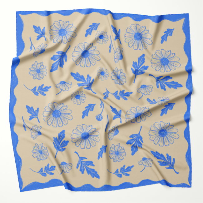 Scarf design featuring Feverfew plant
